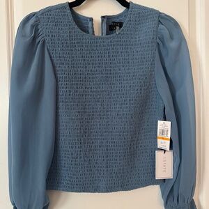 1.State Smocked Long Sleeve Blouse-Blue-Sz S